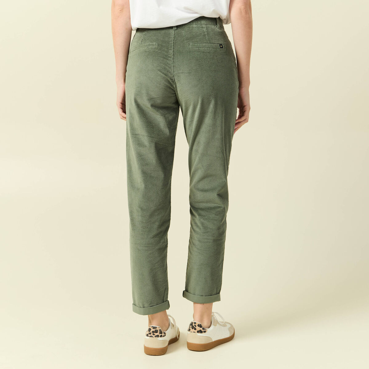 Pantalon large 7/8&egrave;me taille haute vert kaki femme