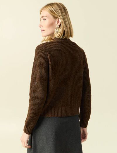 Pull col rond manches longues marron fonc&eacute; femme