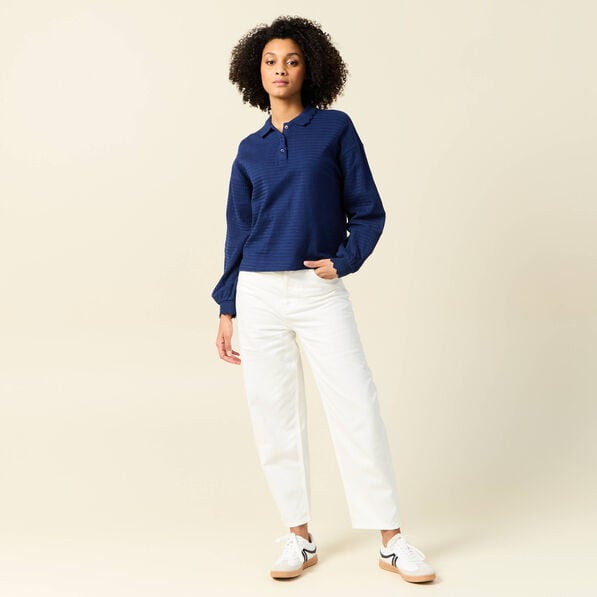 sweat manches longues col polo bleu fonce femme Sweat manches longues col polo bleu foncé femme