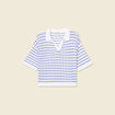 Pull manches courtes col polo bleu electrique femme