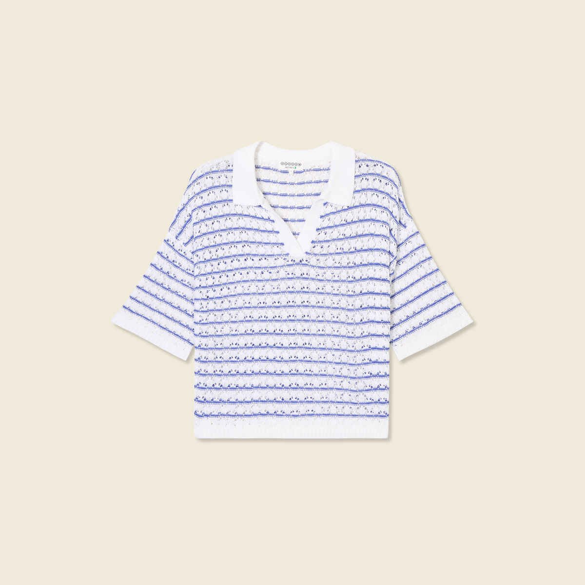Pull manches courtes col polo bleu electrique femme