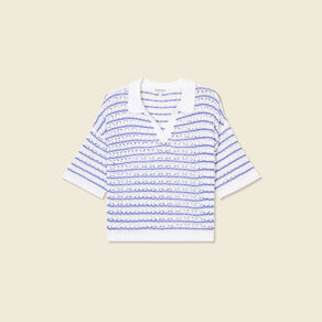 Pull manches courtes col polo bleu electrique femme