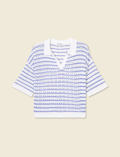 Pull manches courtes col polo bleu electrique femme