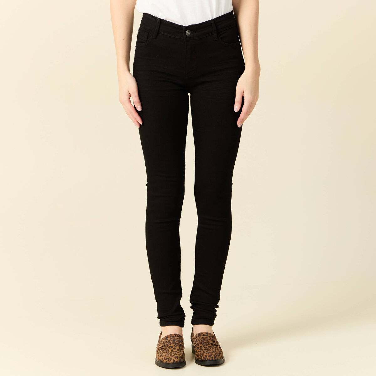 Jeans skinny push-up taille standard denim noir femme