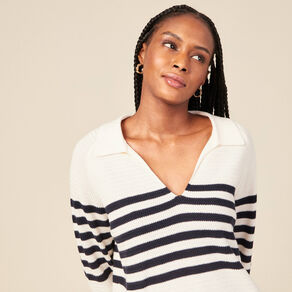 pull col polo eco responsable bleu marine femme Pull col polo éco-responsable bleu marine femme