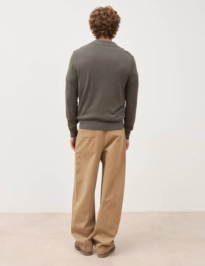 Pull manches longues vert fonc&eacute; homme
