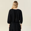 Blouse manches 3/4 brodée noir femme