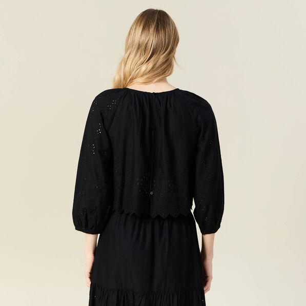 blouse manches 34 brodee noir femme Blouse manches 3/4 brodée noir femme