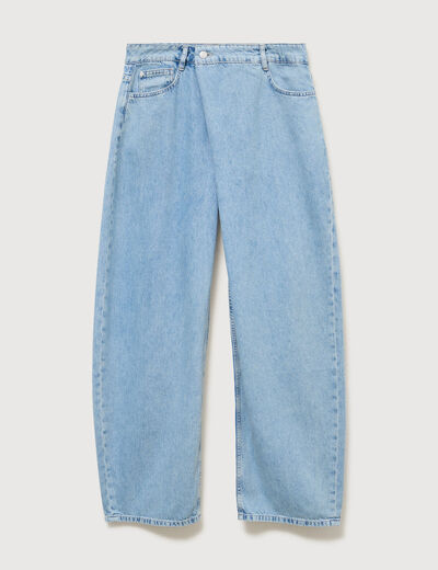 Jeans wide leg cropped taille bascul&eacute;e bleu ciel femme