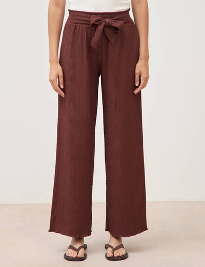Pantalon loose avec ceinture marron cognac femme