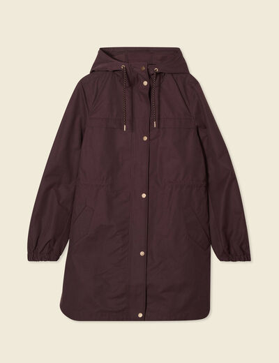 Parka longue à capuche marron foncé femme