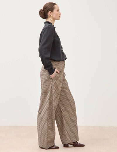 Pantalon barrel bas resserr&eacute; &agrave; carreaux ficelle femme