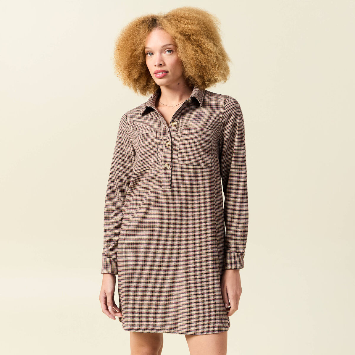 Robe manches longues beige femme