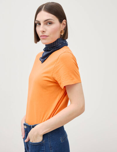 T-shirt manches courtes brodé orange foncé femme T-shirt manches courtes brodé orange foncé femme