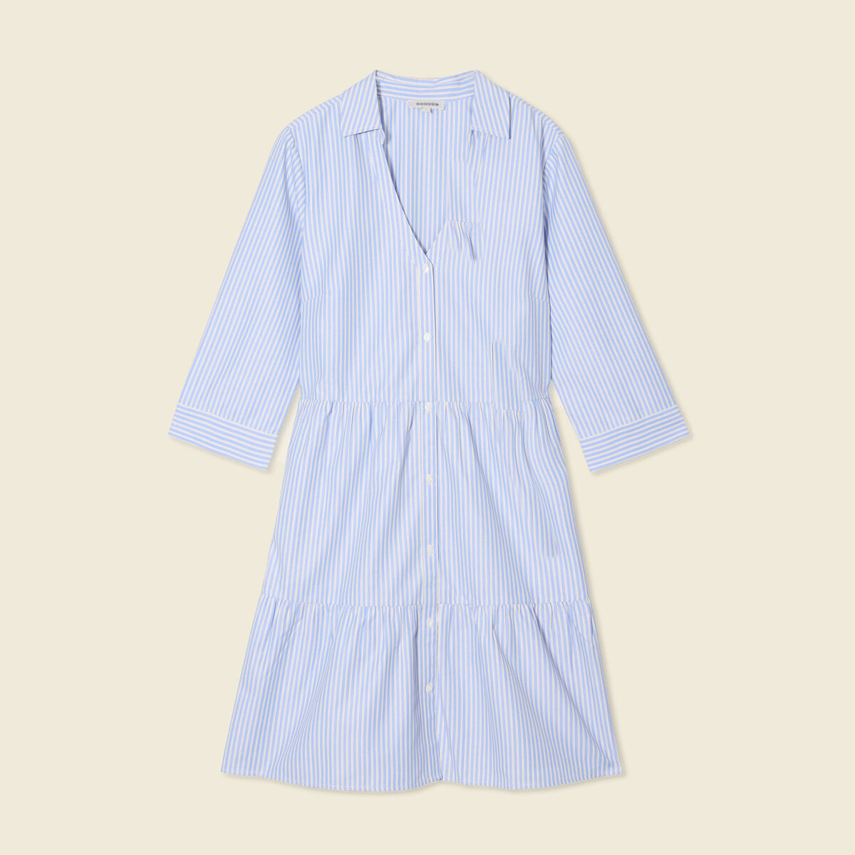 Robe trapèze manches 3/4 bleu ciel femme