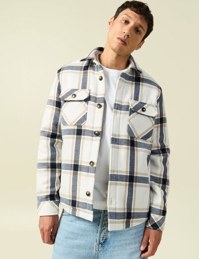 Surchemise oversize courte doubl&eacute;e bleu marine homme