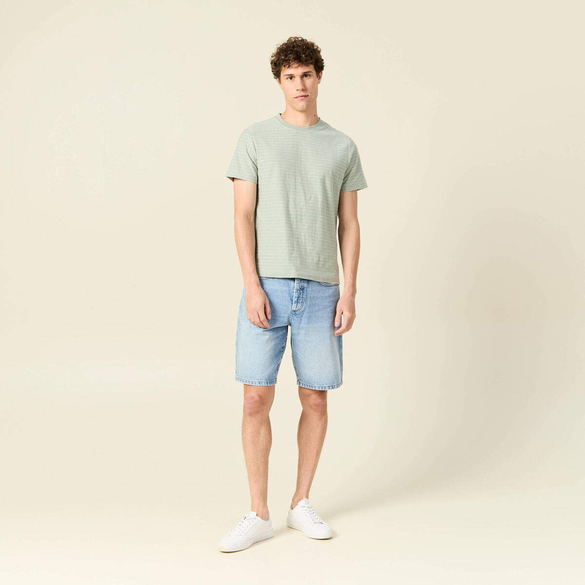 T-shirt ray&eacute; droit manches courtes vert olive homme