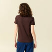 T-shirt col rond manches courtes marron femme