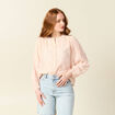 Blouse manches longues brodée rose poudrée femme