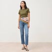 T-shirt ajust&eacute; col rond manches courtes vert olive femme