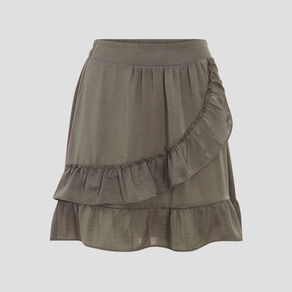 Jupe droite volantée vert kaki femme