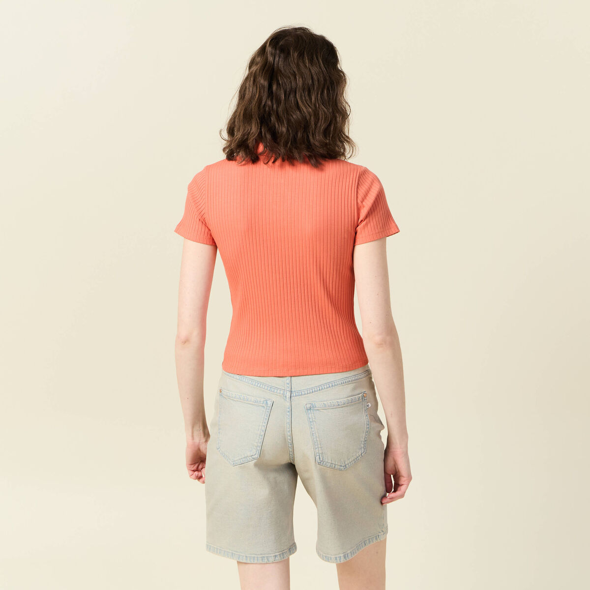 Polo manches courtes orange fonc&eacute; femme