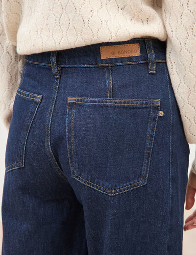 Jeans barrel taille haute broderie denim brut clean femme
