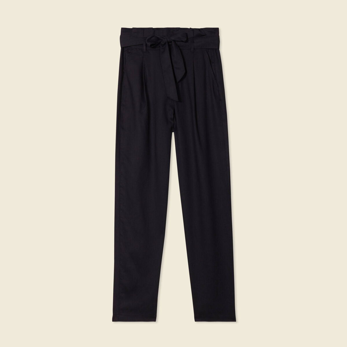 Pantalon carotte ceinturé noir femme