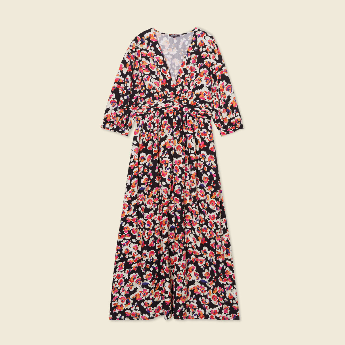 Robe longue évasée fluide noir femme