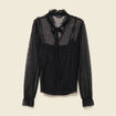 T-shirt col v manches longues doubl&eacute; noir femme