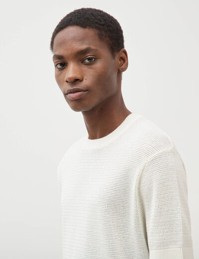 T-shirt en coton manches courtes ecru homme