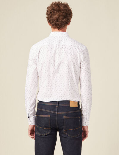 Chemise cintr&eacute;e en coton manches longues blanc homme