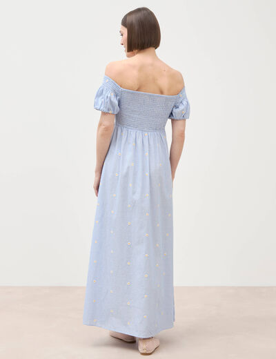 Robe col carr&eacute; manches courtes coton blanc femme