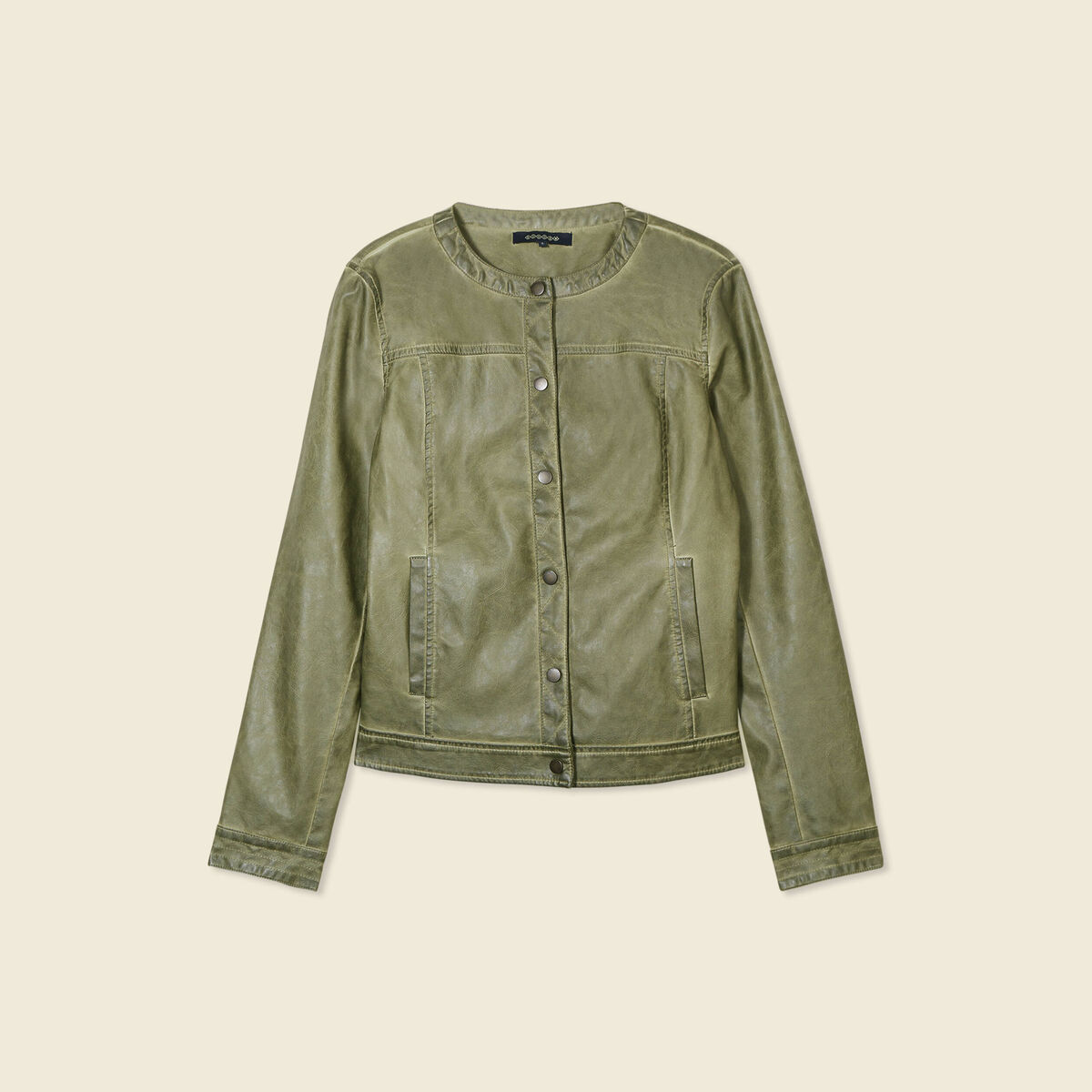 Blouson simili cuir vert kaki femme