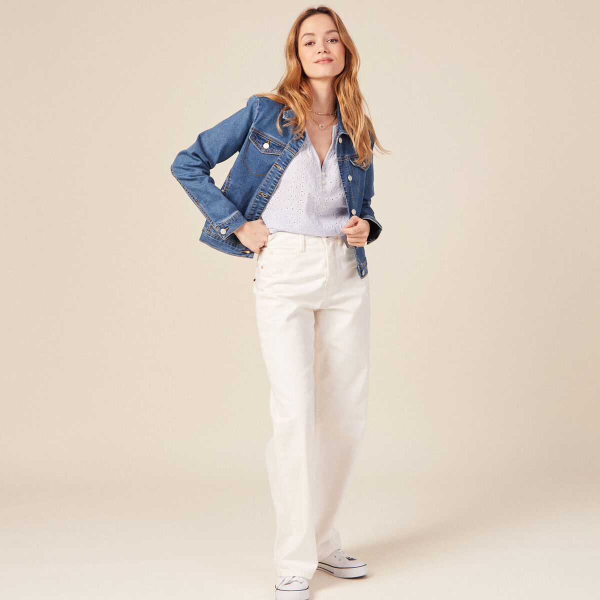 Veste ajust&eacute;e en jeans manches longues denim stone femme