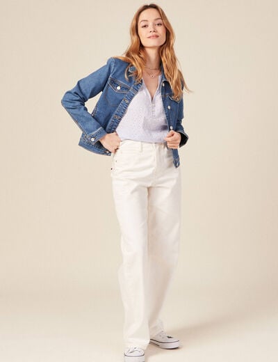 Veste ajust&eacute;e en jeans manches longues denim stone femme