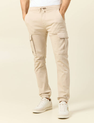 Pantalon battle bas resserr&eacute; beige homme