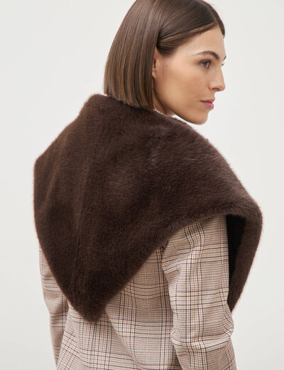 Col en fausse fourrure doubl&eacute; marron fonc&eacute; femme