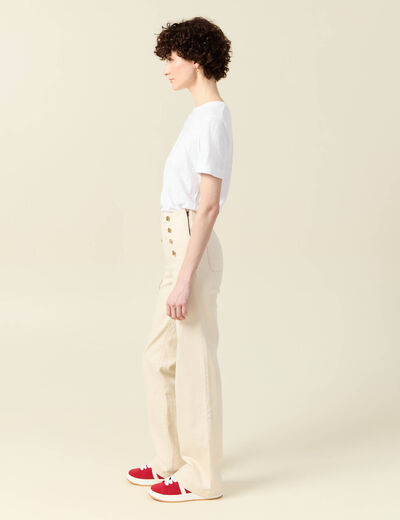 Jeans flare à pont denim blanc femme