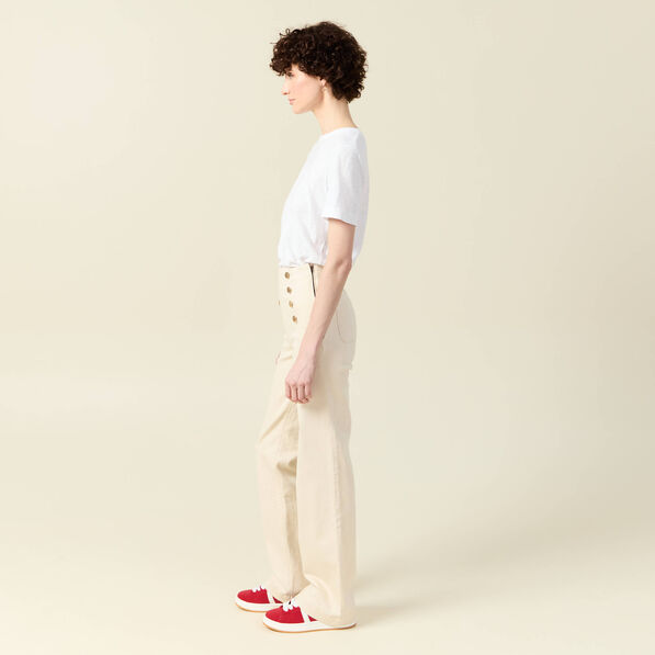 Jeans flare à pont denim blanc femme