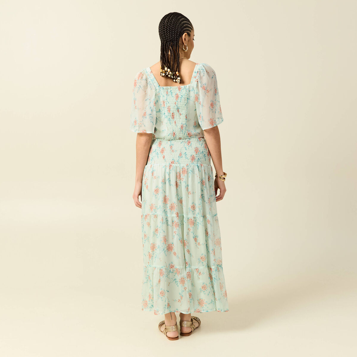 Jupon taille haute doubl&eacute; fluide vert pastel femme