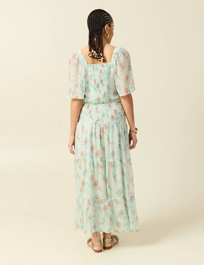 Jupon taille haute doubl&eacute; fluide vert pastel femme