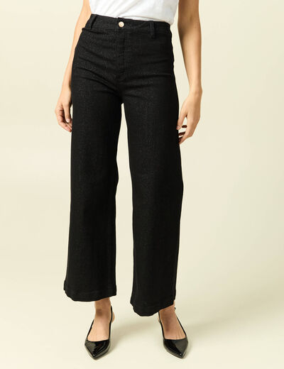 Jeans large taille haute denim noir femme