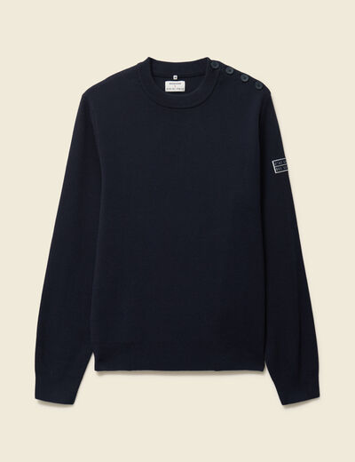 Pull fin manches longues col rond bleu marine homme