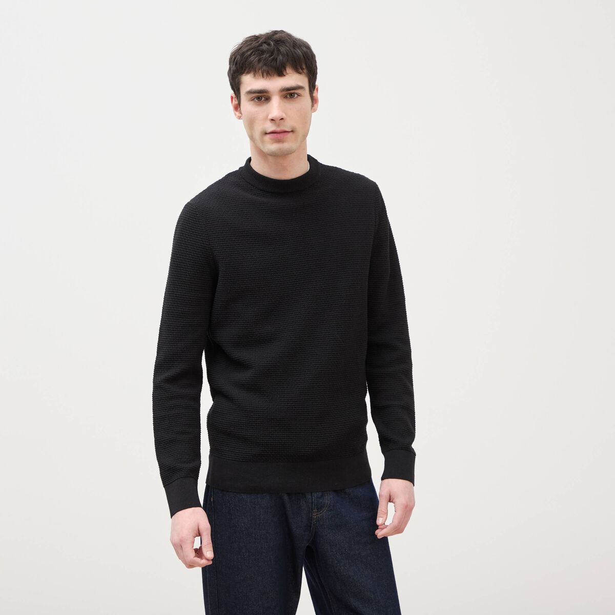 Pull col rond noir homme