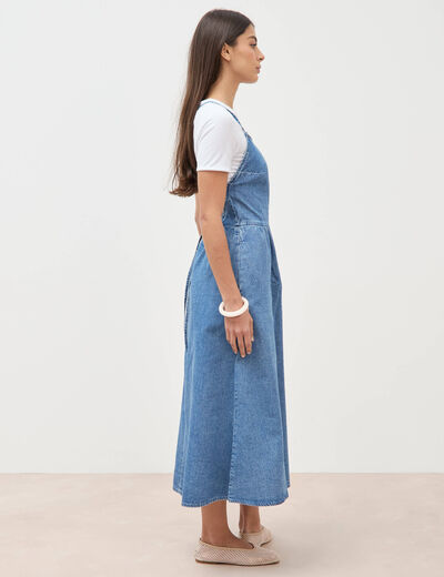 Robe bretelle en jeans col rond denim used femme