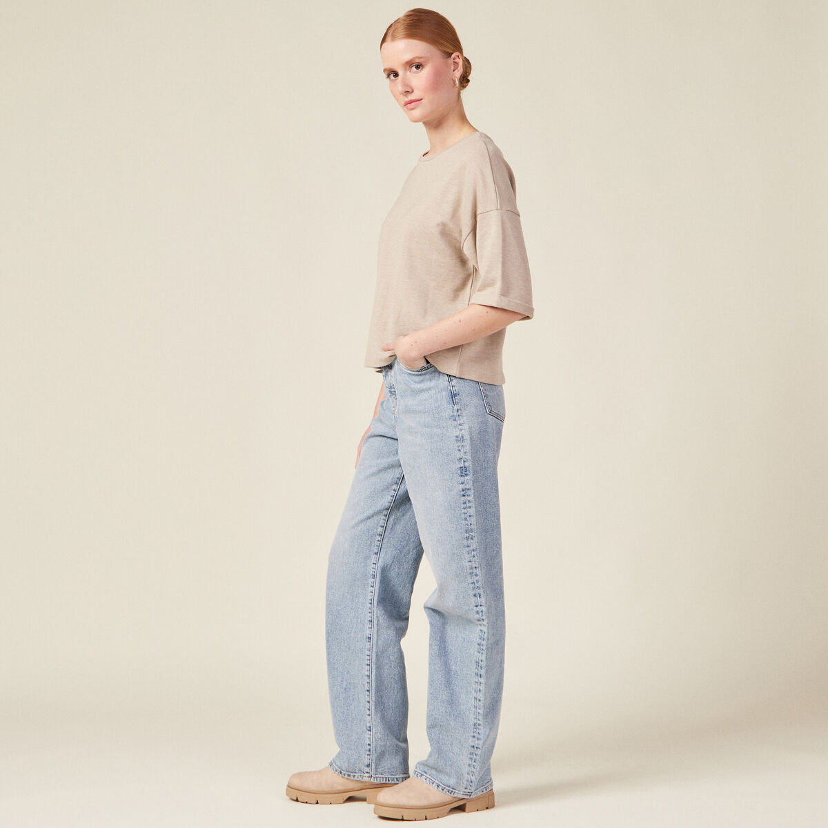 T-shirt à manches courtes creme femme