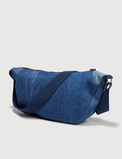 Sac bandouli&egrave;re en coton effet jeans denim brut femme