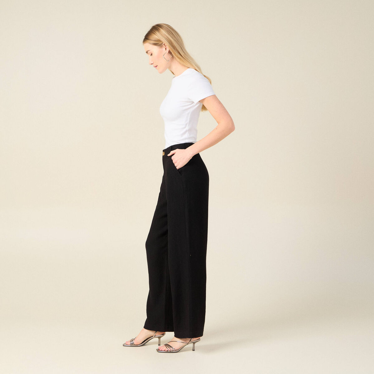 Pantalon large fluide noir femme