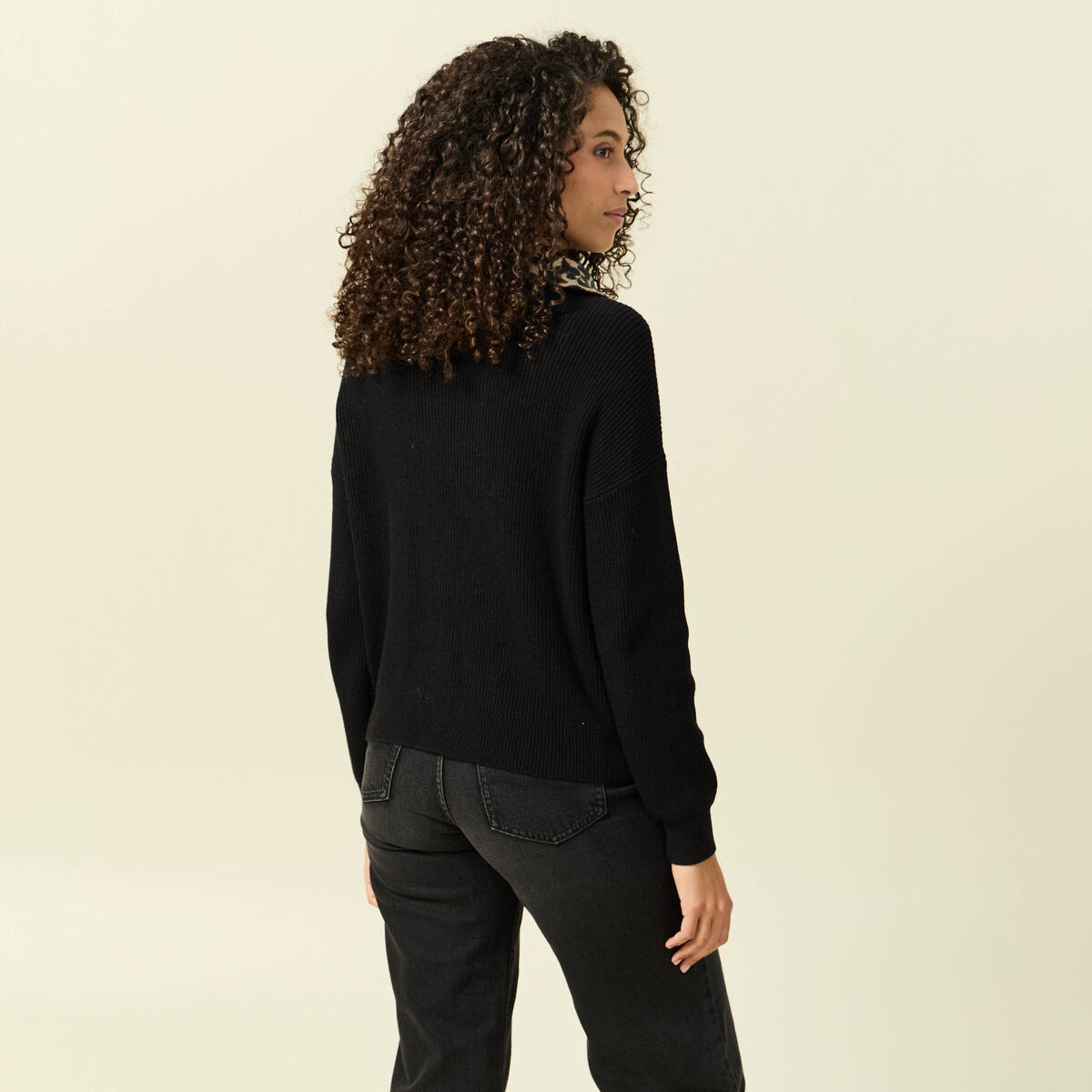 Pull col camionneur manches longues noir femme